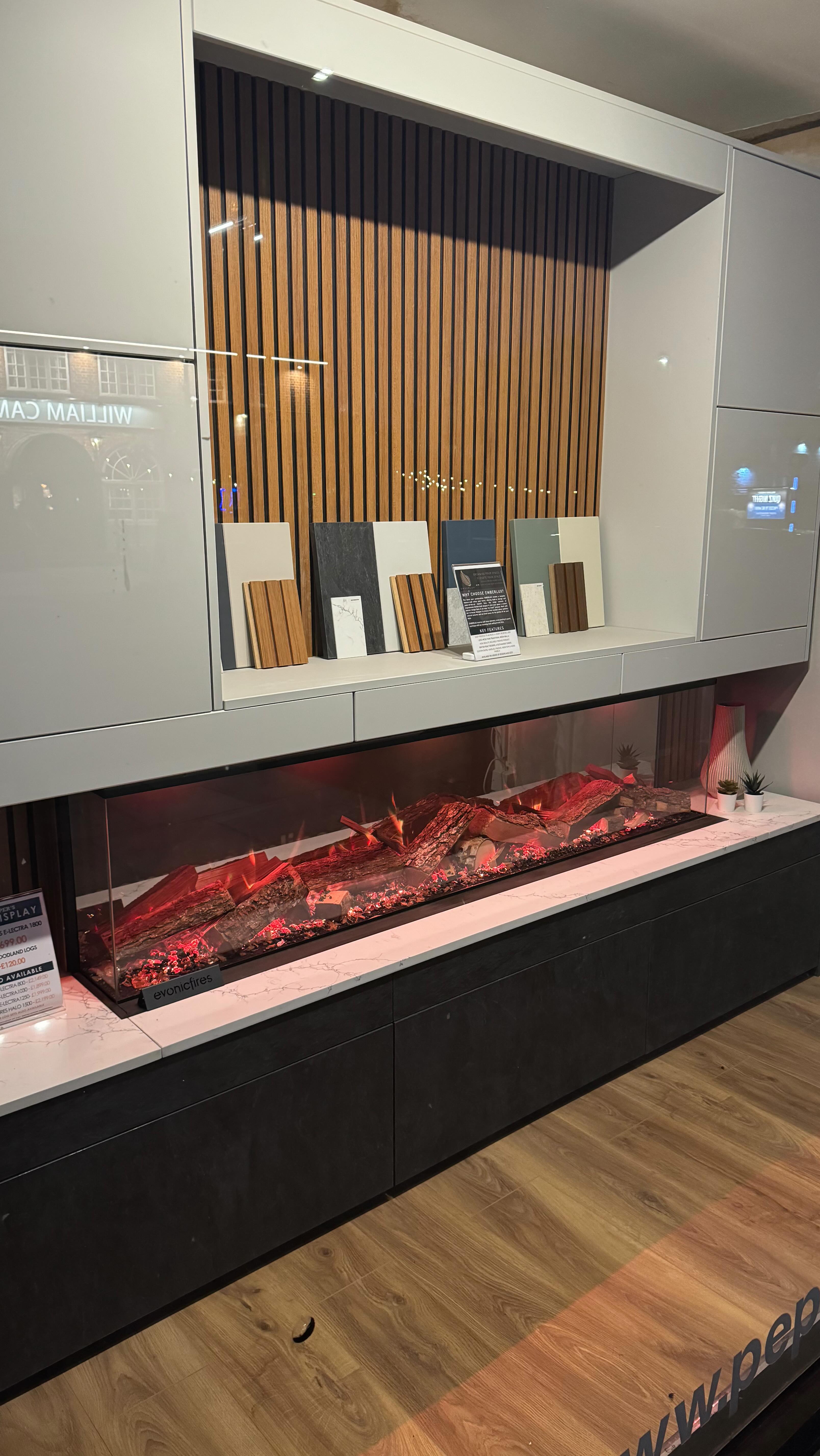 Our window display looks sharp during the day, but have you caught it at night? 🌚🔥
“PUT DOWN YOUR PAINTBRUSHES”
What if your new media wall didn’t look like everyone else’s? What if it was… different.
@emberlux2023 Harrow Medium bespoke media wall with 7 hidden soft-close cupboards, @cimstoneuk worktop & oak panels to finish. Available in a range of colours & finishes, speak to our design specialists in-store for more information!
The @evonicfires e-lectra 1800 steals the show during the evening, with real log fuel bed, 11 pre-set flame animations and app control.
#mediawall #electricmediawall #evonicfires #emberlux #electricfireplace #electricfire #interiordesign #newbuild #newbuildhome #apartmentliving #moderndesign #fireplacedesignideas #mediawallideas #mediawallinspo #mediawallinstallation #bexleyheath #bexley #sidcup #bromley #abbeywood #belvedere #erith #dartford #chislehurst #neweltham #welling