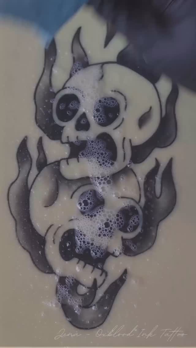 Wipe reveal of a fiery skull duo I tattooed a while back, still love the old school feel in this one.
.
Not my design (artist unknown), I used it for practice and technique building.
.
.
#tattoopractice #skulltattoo #tattooreveal #tattoowipe #flametattoo #blackworktattoo #tattooartistinprogress #tattoorepost #tattooarchive