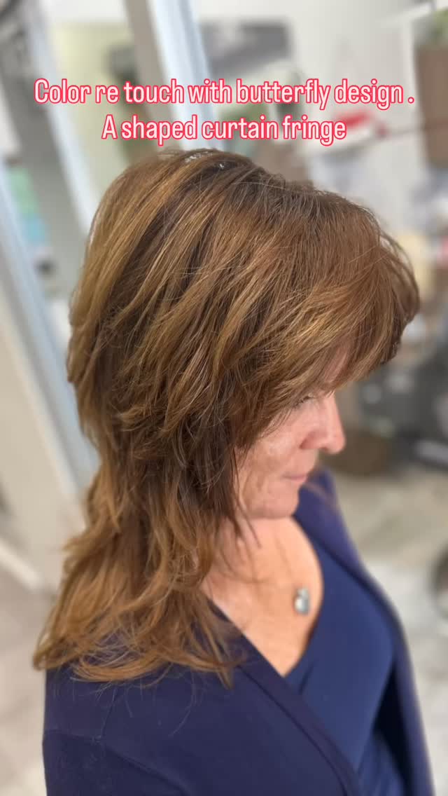 #Color re touch with butterfly design and A shaped fringe#dattilohair#goldwellapprovedus#hittorihanzoshears #branfordsalonsuites #alluremagazine #branfordct #branfordsalons #redkenshadeseq #modernsalon #modernsalonmagazine