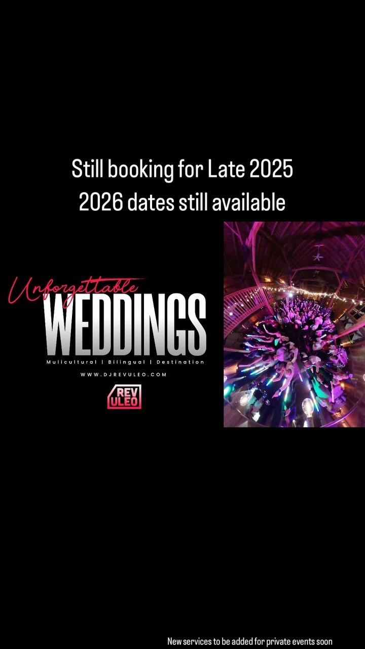Offering our services for all your Music and Photobooth needs at your event.
Still have Limited dates available for 2025 and more dates available for 2026.
Reach out to us at www.djrevuleo.com for more information or inquiries