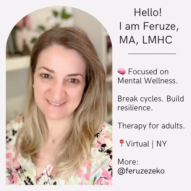 Hello, I am Feruze, MA, LMHC.
🧠 Focused on Mental Wellness. Break cycles. Build resilience. Therapy for adults. 📍Virtual | NY
More: @feruzezeko
#TherapyWorks #MentalHealthMatters #TalkToSomeone #TherapistNearMe #TherapyPractice #OnlineTherapist #FindYourTherapist #TherapySupport #HealingJourney #MentalHealthSupport #AnxietySupport #TraumaInformed #DepressionHelp #PTSDRecovery #HealingFromWithin #EmotionalHealth