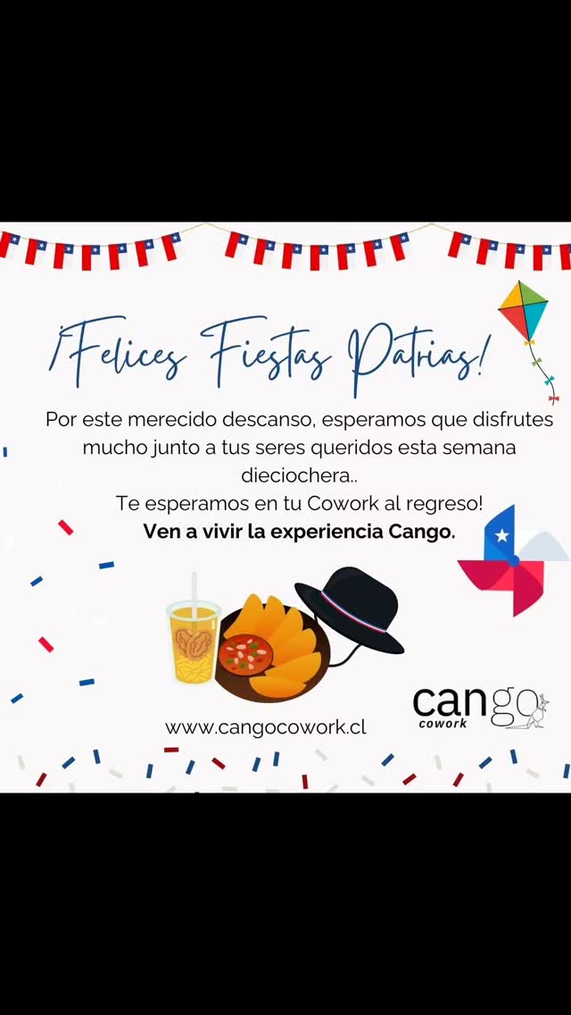 A todos nuestros coworkers les deseamos una linda celebración.... Y también aprovechen de descansar.. tikitiki tiii.
Nos vemos al regreso! 🍷🥟🇨🇱
#coworking
#cowork #oficinas #direccioncomercial #emprendedores #independientes