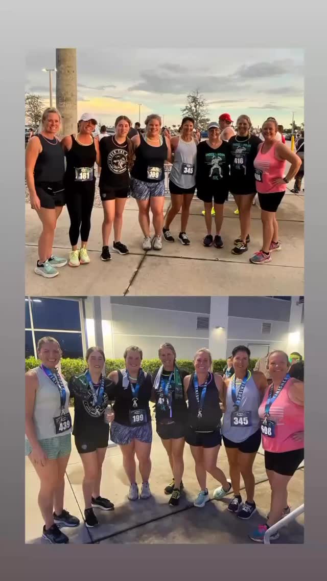 🌕 UNDER THE MOON 🌕 for our 5k event Friday and OVER THE MOON proud of Piper for placing 2nd 🥈 in her age group and Kim D for a NEW PERSONAL RECORD in overall time! Fantastic job to all 9 of these ladies👟👟 #underthemoon #5k #running #goals #laughter #support #venice #florida #heat #outdoors #pr #showup #finish #miles #of #smiles