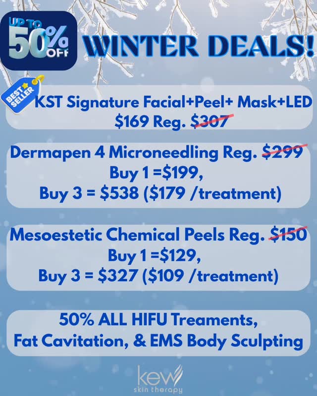 ❄️ Winter Special Deals @ Kew Skin Therapy ❄️
Cold weather = dry, dull skin…
Treat your skin to our exclusive winter glow-up packages that target dryness, dullness, and signs of aging 👇
✨ Dermapen 4 Microneedling
✔️ Stimulates collagen + elastin
✔️ Reduces acne scars, fine lines & pores
✔️ Improves texture and tone
✔️ Enhances absorption of active serums
✔️ Safe for all skin types
🌿 Mesoestetic Chemical Peels
✔️ Treats acne, pigmentation & melasma
✔️ Smooths rough texture
✔️ Boosts radiance and skin clarity
✔️ Supports healthy skin renewal
✔️ Customised peels for different skin concerns (e.g. Blemiskin, Melanostop, Jessner)
🔊 HIFU Skin Tightening (High-Intensity Focused Ultrasound)
✔️ Non-surgical facelift
✔️ Lifts and tightens face, jawline & neck
✔️ Boosts collagen deep in the skin
✔️ Long-lasting results with no downtime
✔️ Ideal for sagging, aging, or lax skin
💆♀️ Facial + Enzyme Peel + Hydrating Mask + LED Therapy
✔️ Gentle exfoliation with natural enzymes
✔️ Deep hydration and nourishment
✔️ Calms inflammation & redness
✔️ LED light boosts healing + skin renewal
✔️ Immediate glow — perfect pre-event!
📆 Winter is the best time for skin renewal treatments!
Enjoy limited-time seasonal pricing.
BOOK NOW!
https://www.kewskintherapy.com.au/
Kew Skin Therapy
📍174 High Street, Kew, VIC 3101
📞(03) 9853 4544
📞0481 299 810
#KewSkinTherapy #WinterSkinSpecials #MelbourneSkinClinic #Dermapen4 #MesoesteticPeel #HIFUFacelift #LEDTherapy #SkinRejuvenation #HydratingFacial #GlowingWinterSkin #SkinGoals2025