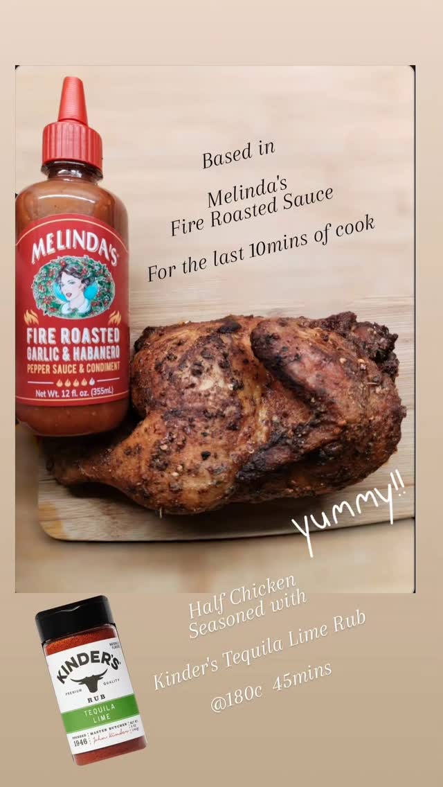 Half Chicken seasoned with
Kinder's Tequila Lime
Cooked @180 for 45mins.
Last 10mins basted with
Malindas Fire Roasted Garlic & Habanero sauce
Delicious with a nice little kick of heat 😍
@melindasfoods @kindersflavors
#kinders #malindas #smokeandspice #wicklow #ireland #bbqireland #bbq #cooking #chileheads
