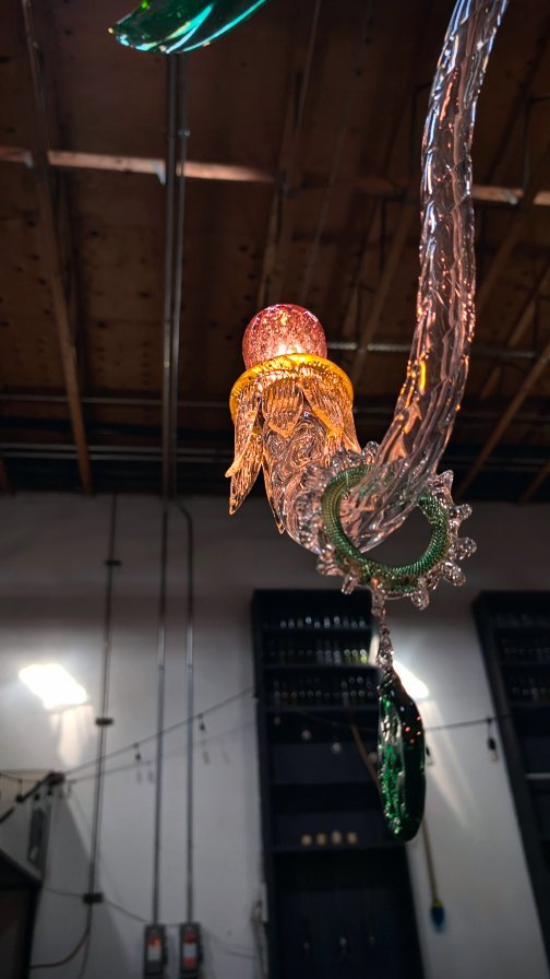 Back in the shop with @paredesarte on a new variation of her Rasquache Chandelier.
.
.
#chicanostyle #venetian #chandelier #artistic #lighting #design #color #form #pattern #tech