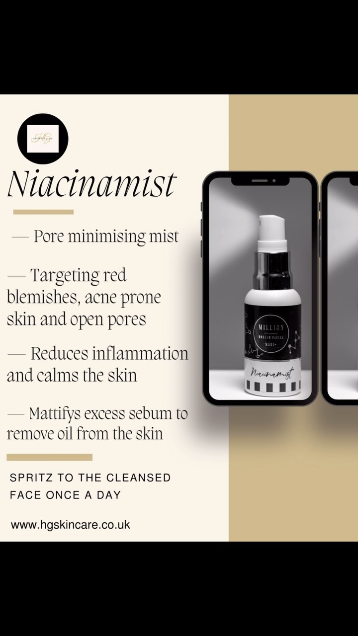 💫 PRODUCT OF THE WEEK 💫
🌟NIACINAMIST🌟
The 7 x wonders for problematic skin
Our new improved niacinamist plus is a powerful and clinically proven mist perfect for those with problematic skin.
A potent light weight ultra-hydrating, anti-ageing and pore reducing mist.
Niacinamide targets red blemishes, acne prone skin and open pores.
Enhanced with vitamins to calm and heal with anti-inflammatory benefits and hyaluronic acid to increase hydration and improve fine lines and wrinkles!
Purchase yours today from
www.hgskincare.co.uk
#skincare #openpores #acne #congestion #clearskin #selfcare #skincareroutine #beauty