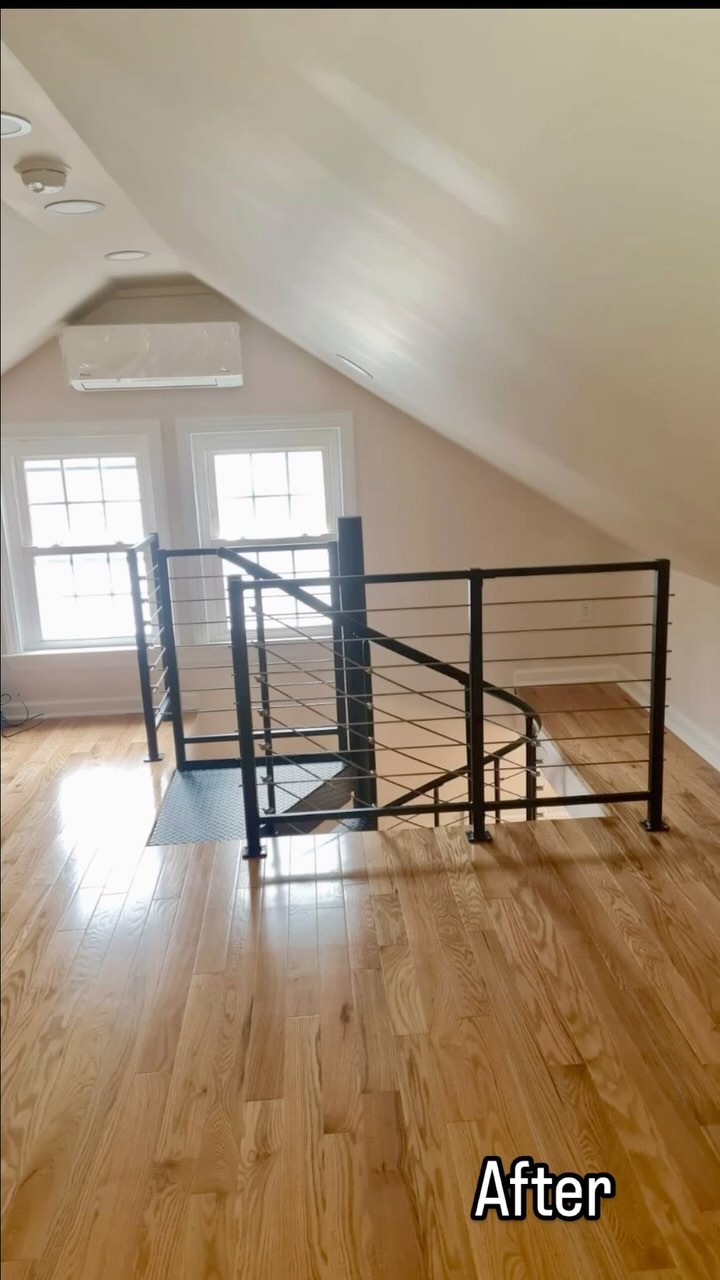 Attic transformed into an office! Visit us at www.amccontracting.com to start your next project!
#renovationproject #remodel #homedesign #homeremodel #staircase #stairdesign #stairs #beforeandafter #homemakeover #homerenovation #cary #raleigh #morrisville #hollysprings #apex #sanford