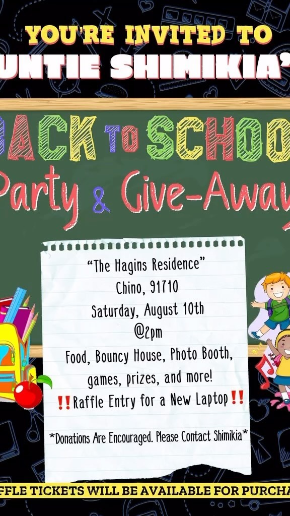 🎉✏️ Back-to-School Bash & Giveaway! 📚🎉 Saturday, August 10th. Get ready to kick off the school year in style with our ultimate party and prizes! Join us for a day of fun, games, and giveaways that’ll have you excited to hit the books. 🎈 Don’t miss out on the chance to win awesome goodies – let’s make this school year one to remember! 🌟
All School-Supplies Donations Are Encouraged.
#BackToSchoolParty #GiveawayAlert #SchoolReady