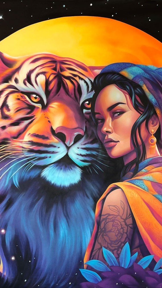 Excited to share my first large canvas piece, “Tiger Moon.” 🐅🌙 created with spraypaint on 12’x8’ canvas, this piece is perfect if you’ve been wanting a mural from me but can’t commit to having it on just one wall forever. This piece is available, DM for more details and to purchase.
#tigermoon #tigerart #canvas #muralcanvas #muralartist #mural #homemural #interiordesign #cherryblossoms #moon #moonart #hugecanvas #denverartist #boulderartist #coloradoartist #fineart #streetart #start #denverstart #montanacans