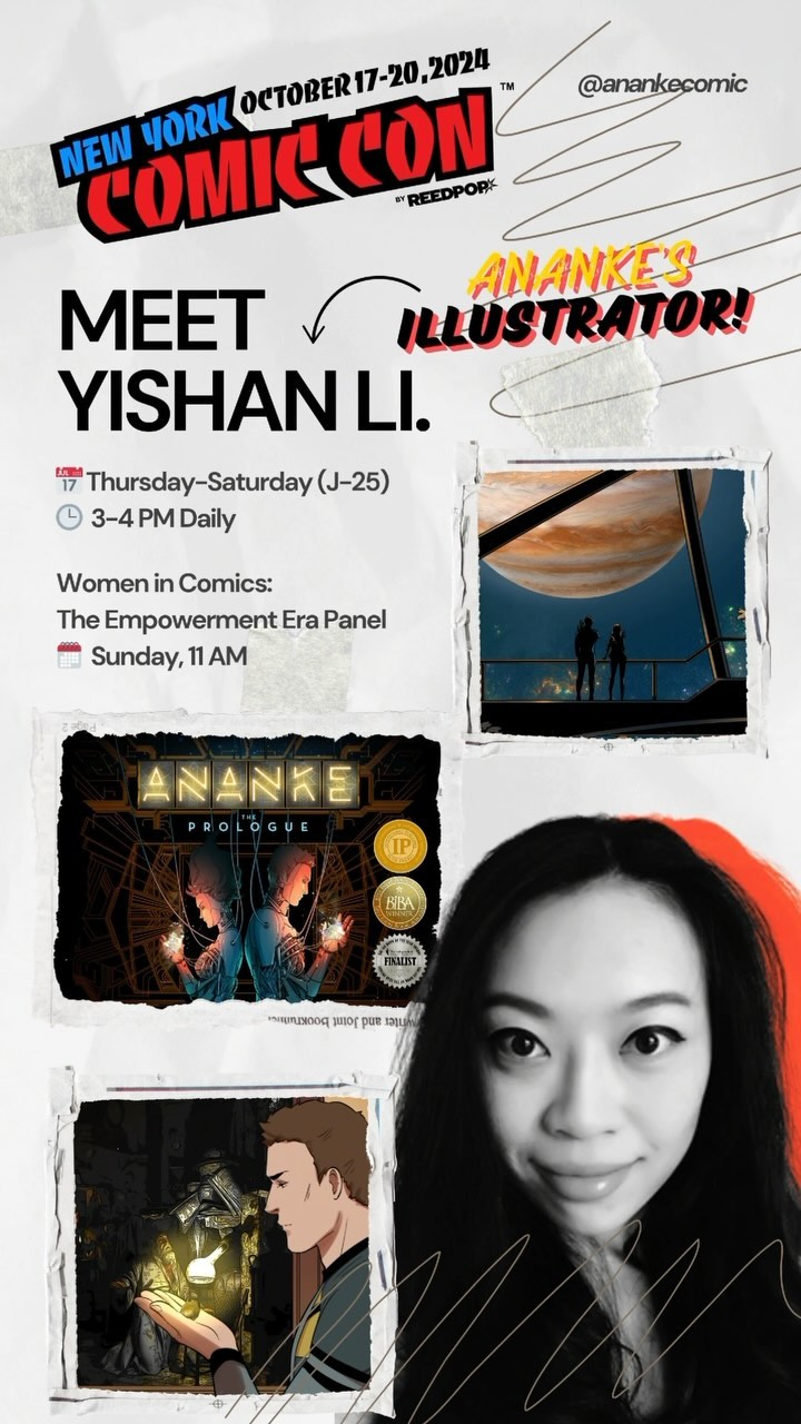 🌟 Hey everyone! It’s been a minute since my last post, but for a good reason—I’ve been soaking up precious time with my baby girl! 👶🏻 While I won’t be at NYCC this year (still on maternity leave!), ANANKE will still be repping hard! 💥 Our amazing lead artist, Yishan Li, will be signing at Booth J-25, Thursday-Saturday from 3-4pm! Don’t miss her—she’s done incredible work on ANANKE, and you can even get your book signed! 😍
Plus, Yishan will be speaking at the Women in Comics: The Empowerment Era panel on Sunday at 11am! 💪 All you aspiring creators, be sure to check it out!
I’m slowly getting back into the groove of things—balancing mom life with ANANKE and all things nerdy. Exciting news coming next week, so stay tuned! ✨ Catch you in the next post!
#NYCC2024 #ANANKE #WomenInComics #MomLife #IndieComics #NYCC #ComicCon #scifi #comic #comics #graphicnovel #women #womenowned #smallbusiness #booktok #reading #bookworm #bookrecs #book #booksofIG #reader #indie #indiebooks #selfpublished #smallpress #goals #anime #gamer #newyorkcomiccon #manga