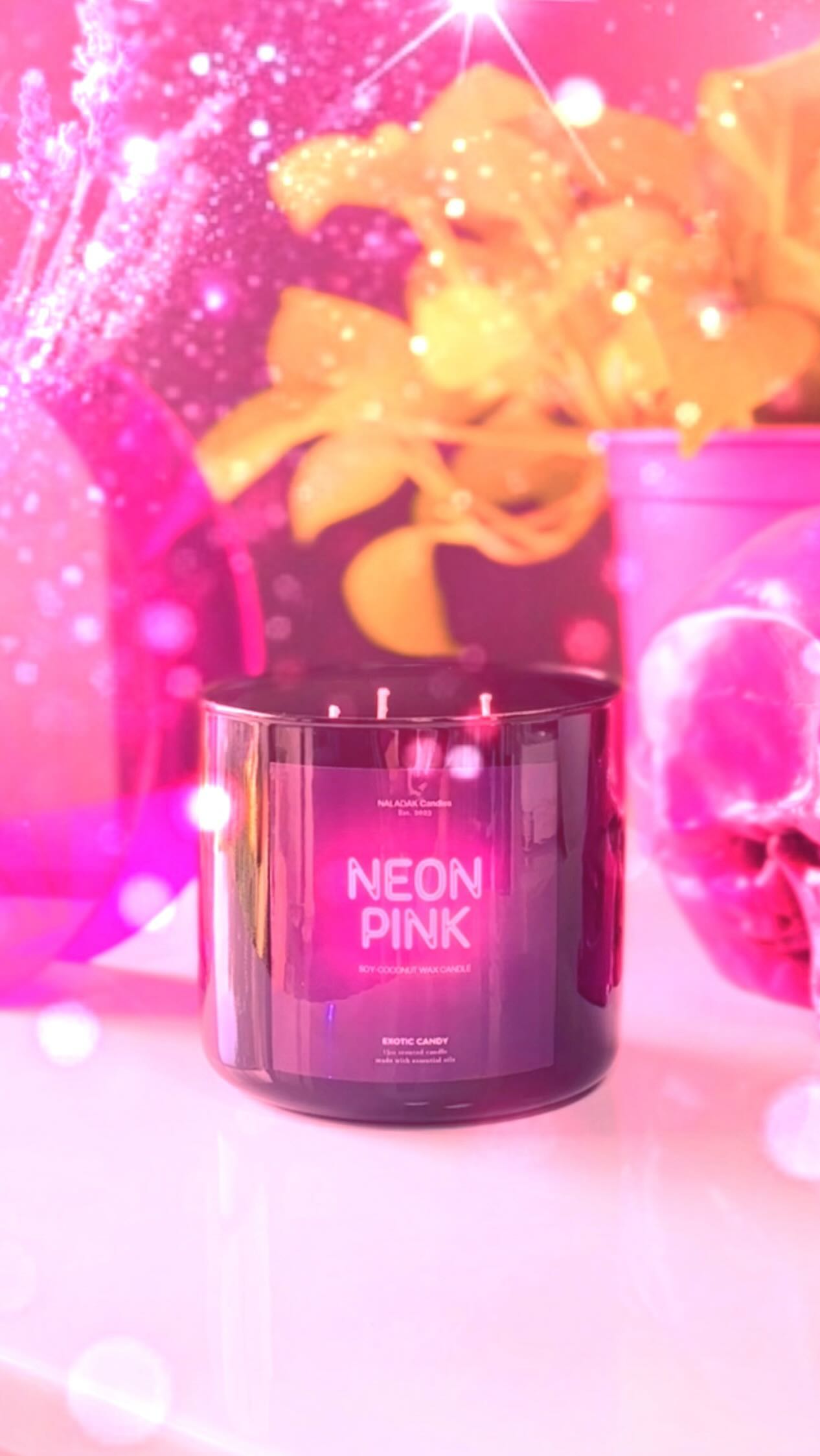 Neon Pink 3-Wick Candle embodies all things indulgent & sweet 🤩 #neonpink #candles #naladak #candleaddict
