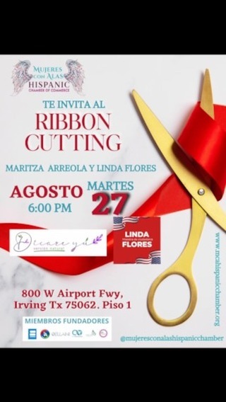 Acompáñanos mañana a nuestro corte de listón en la Cámara de Comercio MCA a las 6 pm. 800 W AirPort Fwy, Irving TX 75062, piso 1.