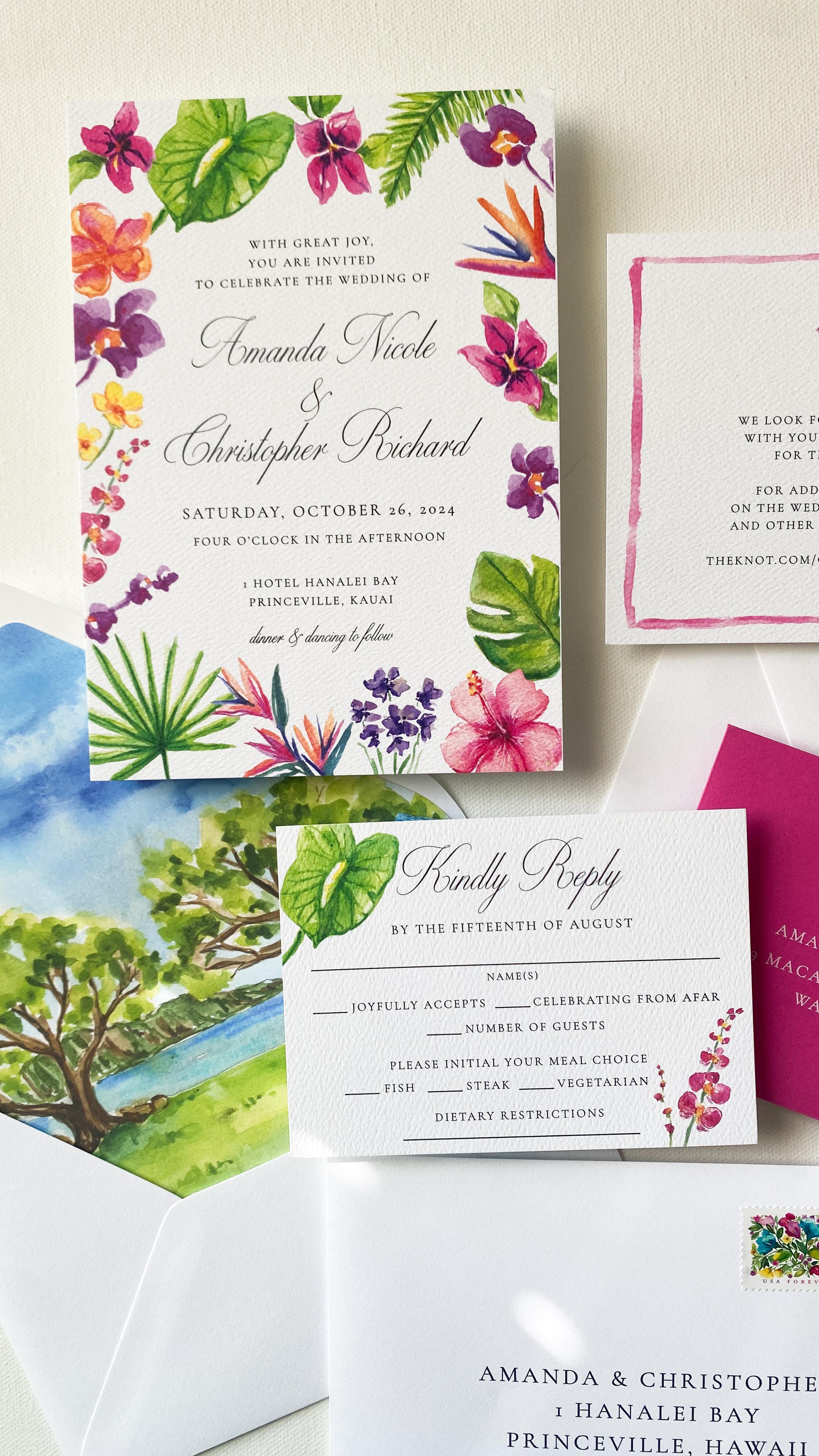 Happy wedding weekend A&C!!! Hope your Kauai celebration is incredible!! 🌺🥂🍾
And if you’re assembling your wedding invitations on your own, remember to do everything in steps! Make a little assembly line and put all the stamps on, then put all the rsvp cards in envelopes etc etc. it’ll go so much faster this way!! #invitationassembly #weddinginvitations #weddinginvitation
🌺🌺🌺🌺🥂🥂🥂🥂
#hawaii #hawaiiwedding #hawaiibride #hawaiiweddings #kauai #kauaiwedding #watercolorinvitation #weddinginspiration #watercolor