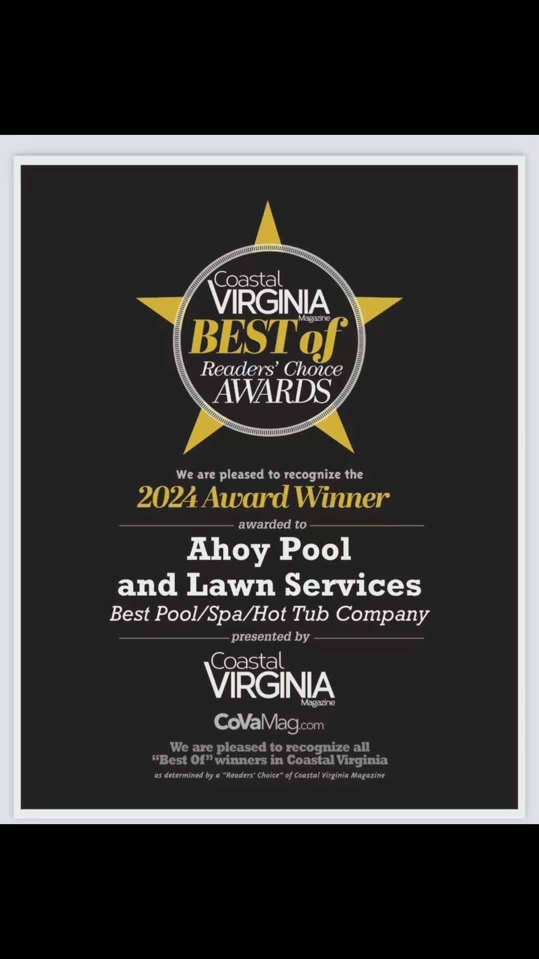 We are honored to be recognized as the 2024 Silver Winner recipient for “Best Pool/Spa Company” Reader’s Choice Awards from @coastalvamag
We had a fantastic time at the Cova Best Of party, getting to meet all the other winners! We want to send a massive “THANK YOU” to everyone who voted for us and made this award and epic night possible! We couldn’t make this happen without all of our loyal clients, families, and friends who have helped support us all the way! Here’s to 2025! 🥂🍾💃🕺🎰
#covabestof #coastalvirginia #hamptonroads #pool #spa #poolside #poolboy #poolguy