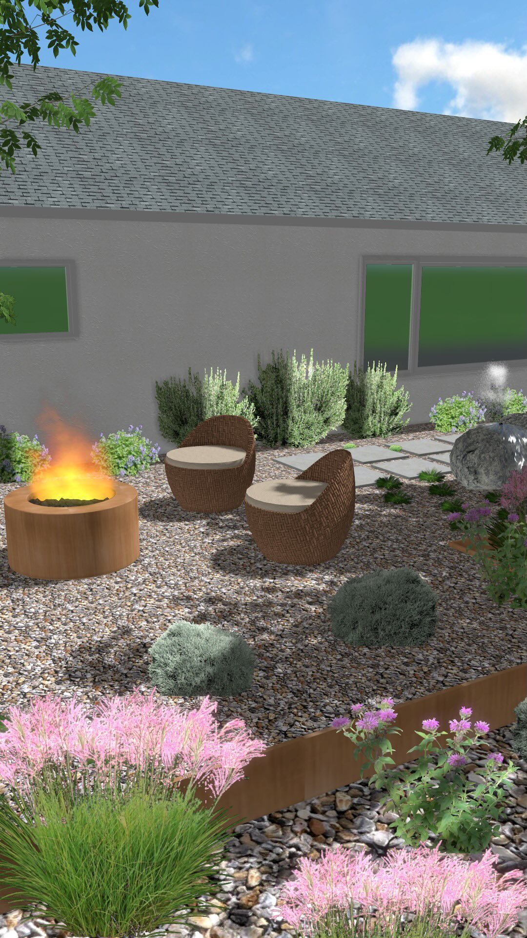 Say it with me⦠entertainment and relaxation spaces can be in the front yard! After all, the āfront porchā is a staple in American history, serving as a gathering point for the entire family, improving social cohesion amongst the neighborhood. It provides a transition from the indoor space of the home to the outdoors, the private to the public, a place for both personal reflection and community observation.
I proposed retaining the whole area along the house with corten steel edging to the level of the existing entrance platform to provide the flattened, useable space. It also avoids the need to step up or down when coming out from the indoors. A series of 2 x 2 stepping stones, a corten steel fire pit area, a boulder water feature, and plant materials all come together to make this a beautiful, relaxing, and functional space. I then proposed a successive garden around the raised platform separating it from the lawn. The trees, shrubs, and grasses provide a sense completeness as well as a sense of boundary, without completely blocking the space off from the public street.
The client wanted a more natural setting that function as a porch, while providing immersion in nature and modern curb appeal. This design successfully marries the concept of the American porch with modern aesthetics and needs.
#landscapedesign #landscape #landscaping #landscapearchitecture #gardendesign #garden #cortensteel #design #landscapephotography #outdoorliving #gardening #modernlandscapedesign #waterfeature #plants #landscaper #landscapedesigner #cortensteeledging #backyard #exteriordesign #patio #frontporch #courtyard #remotelandscapedesigner #remotelandscapedesign #landscapearchitect #gardens #landscapeconstruction #gardeninspiration #dallaslandscapedesign #outdoordesign