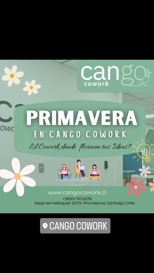 Se fueron las fiestas, pero llega el tiempo de lindas energías. ¡Primavera! Dónde todo florece. 🌸🌻🌼
Queremos invitarte a Cango Cowork para que conozcas un lugar tranquilo y muy bien ubicado para trabajar y darle rienda a tus proyectos.
Consulta en contacto@cangocowork.cl
Nos encontramos en Diego de Velásquez 2079, Providencia.
Tienes metros Pedro de Valdivia y Metro Los Leones cerca.
A pasos de Mall Vivo Panorámico.
Tenemos oficinas en arriendo y ricos espacios para trabajar.
¡Te esperamos!
#arriendochile #coworking #cowork #direccioncomercial #oficinas #emprendedores #direcciontributaria #profesionales #comunidadcango