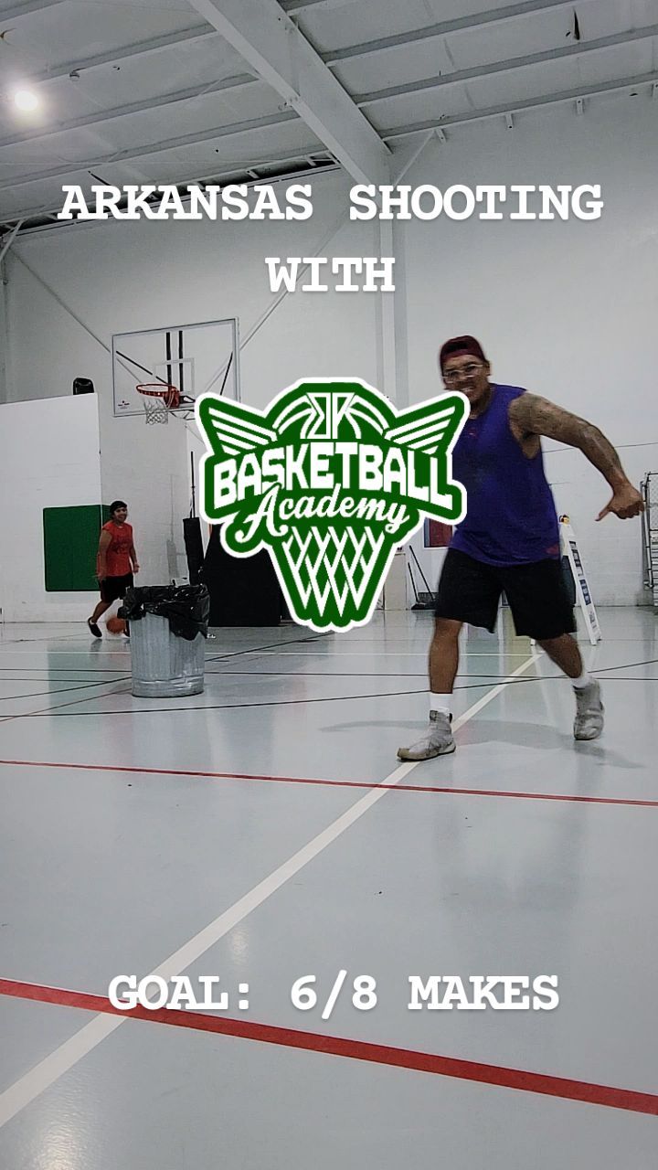 ‼️SHOOTING DRILL‼️
8 shots. Goal is to make 6 to start. As you improve, aim to make all 8 and repeat that process a few times over.
First go around, I made 7 out of 8 shots.
Went on in this workout to knock down all 8 shots, 3 times. Took 7 tries but ultimately shot 49/56 through the entire run. Save this workout and add it to your shooting day!
Rules:
•Split Catch into a 1 dribble pull from the wing
•Reset in the same location for a Set 3 point attempt
•Relocate to the corner
•Split Catch into a 1 dribble pull from the baseline
•Reset to the corner for a 3 point attempt
•Relocate to the wing
•Split catch left for a 1 dribble pull up
•Reset at the wing for a 3 point attempt
•Float to the corner
•Attack Left for a 1 dribble pullup
•Reset for a corner 3 point attempt
ARKANSAS SHOOTING:
1. (WING) Right 1 dribble pullup
2. (WING) Set 3 pointer
3. (CORNER) Right 1 dribble pullup
4. (CORNER) Set 3 pointer
5. (WING) Left 1 dribble pullup
6. (WING) Set 3 pointer
7. (CORNER) Left 1 dribble pullup
8. (CORNER) Set 3 pointer