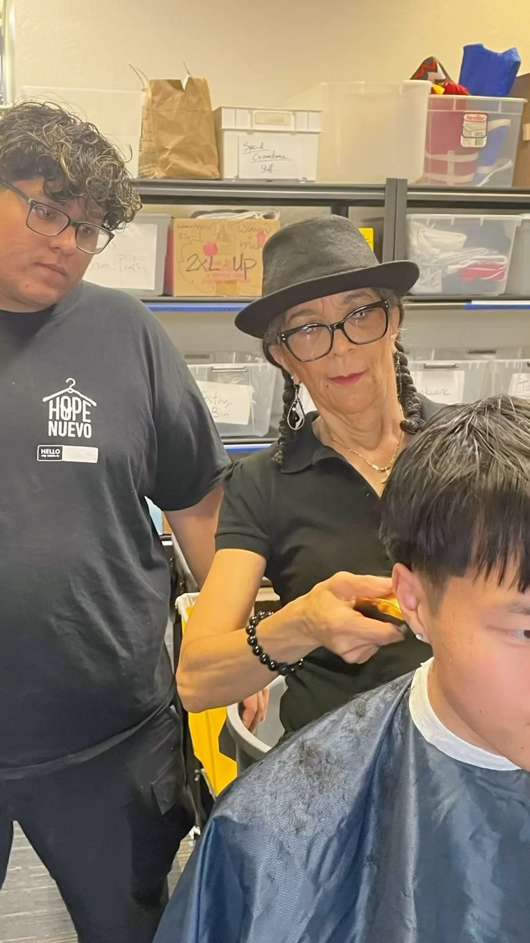 What does a haircut have to do with a Nonprofit Thrift Store? At Hope Nuevo, we are always looking to mentor young people so that they can grow in their future careers. Jesus is on our staff and working two jobs plus attending barber college. Felicia came in to teach and mentor him to become a great barber one day. Eli was grateful to be a part of this mentoring process - and got a great haircut too!