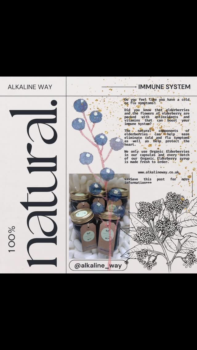 ** S A V E • this • P O S T **
Do you have a cold? The flu?
.
Do you feel run down and sluggish?
.
Prepare your immune system and give it the best start ready to combat the colder weather over the next few months.
.
For many many years, Elderberries have been used to help eliminate cold and flu symptoms.
.
We only use Organic Elderberries in our syrup which is made fresh to order 💜
.
5 star hygiene 🌟🌟🌟🌟🌟
.
.
.
.
#elderberrysyrup #alkalineway #alkaline #organic #berries #powerful #eliminate #powerfulplants #herbstoheal #healthyself #healthiswealth #lookafteryourself #selfcare #pure #freefrom #electric #mindful #syrup #cold #flu #healthylifestyle #nature #mothernature