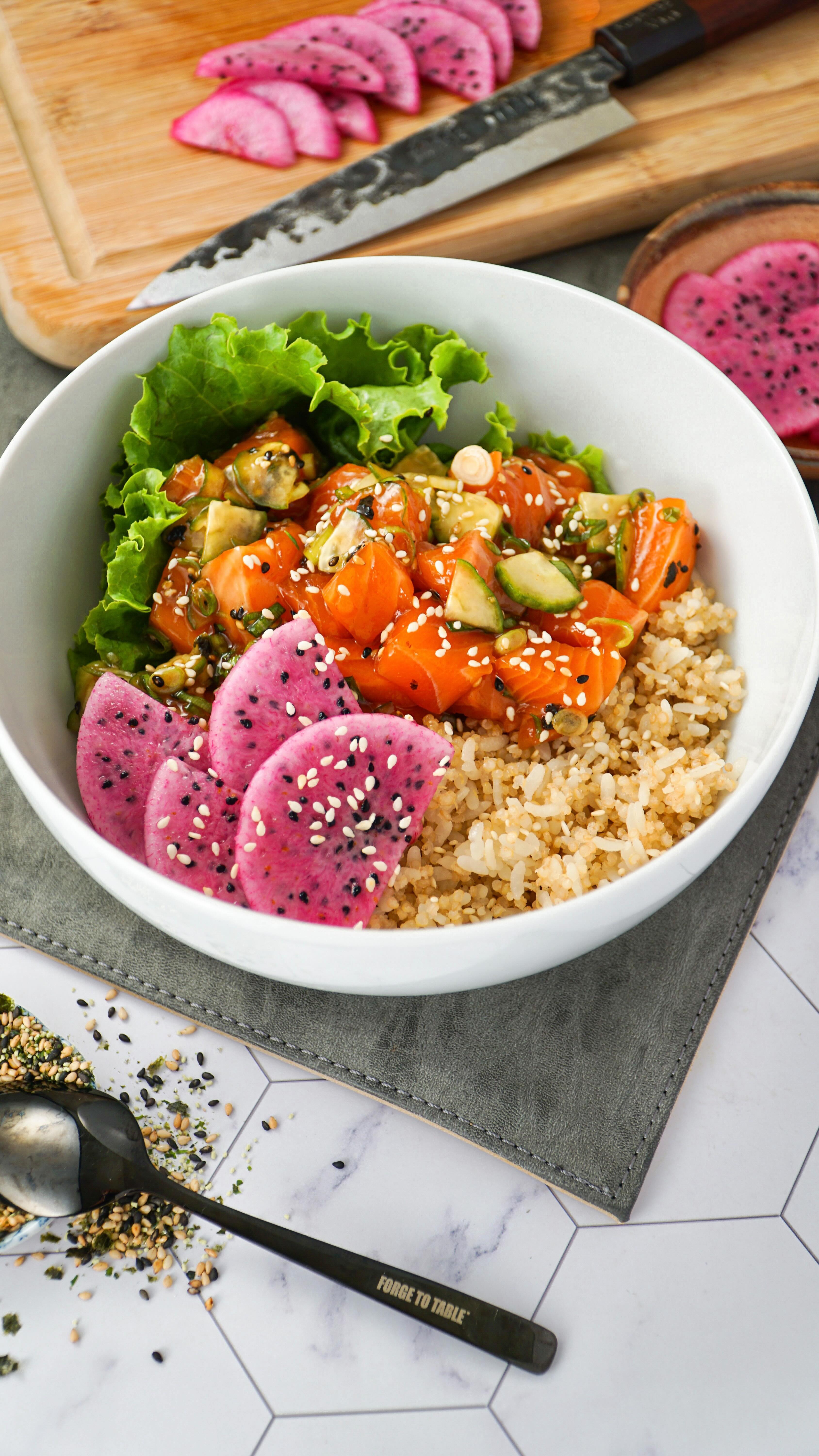Sweet meets savory in this poke bowl with a twist! 🍽️ We’ve added dragon fruit for a burst of color and flavor, making it the perfect summer dish. Who else loves mixing fruit into their poke? How about peaches in salsa or pineapple on pizza? 🍉🍍🍑
#SummerFlavors #FruitFusion #poke #ForgeToTable #ChefKnives