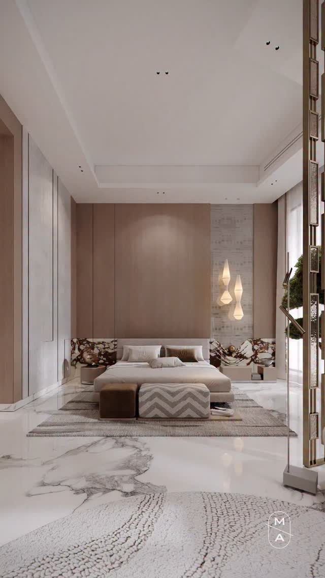 Master Bedroom – SIR Project, Irqah
A space designed to evoke calm authority and understated luxury ✨.
The palette is intentionally muted layered textures in natural tones 🤍, soft lighting 💡, and clean lines define the atmosphere.
The room’s layout creates a subtle hierarchy: a commanding bed wall becomes the visual anchor 🛏️, while generous circulation space ensures effortless movement 🚶♂️.
Custom millwork integrates seamlessly with the architecture 🪵, providing both function and quiet elegance.
Every detail is tailored to reflect the lifestyle of the client refined, composed, and intentionally personal 🧘♂️🏡.