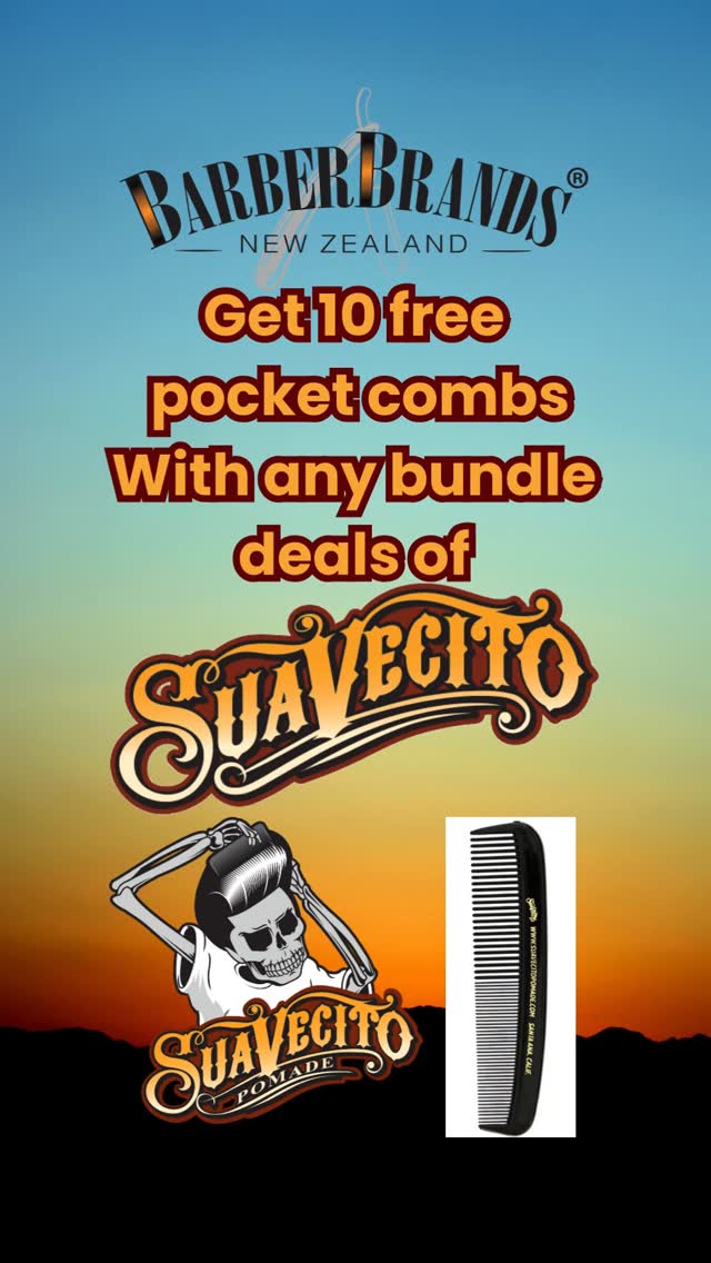 Get 10 free Suavecito pocket combs with the purchase of any suavecito bundle deals - hurry- it's only whilst stocks of combs last!
Link in bio
#barberbrandsnewzealand #queenstownbarbers #wellingtonbarbers #chchbarber #nzbarbershop #nzbarbers #aucklandbarber #wellingtonbarber #nzbarber #retailnz #nzshoplocal #supportlocalnzbusiness #newzealandbarber #hamiltonbarber #hamiltonbarbers #wholesalenz #nzwholesale #hairandbeautynz