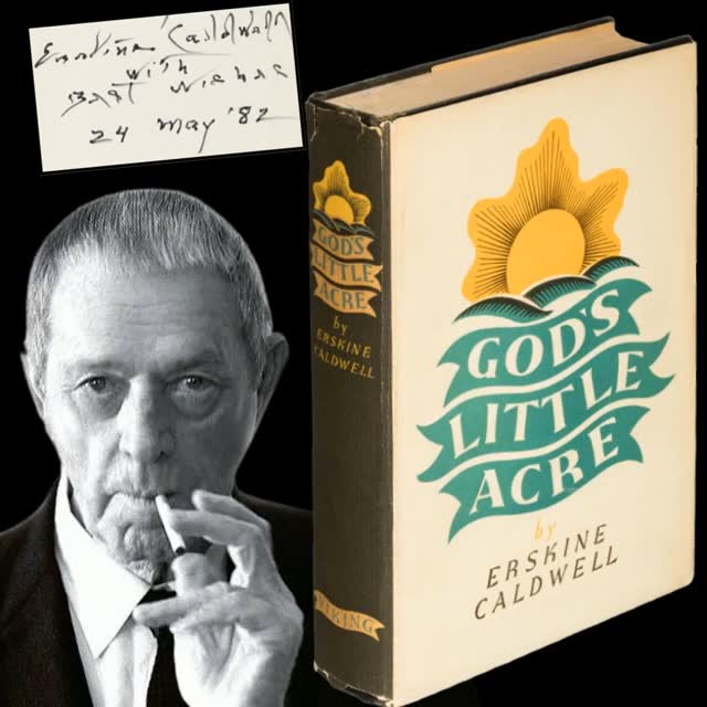 "You boys don't seem to catch on. It's not important that I get money out of God's little acre. The fact that I can walk on it, stand on it, feel God is there." - Erskine Caldwell
📚✨ A Deep South Classic with a Personal Touch ✨📚
Erskine Caldwell’s God's Little Acre (1933) like you’ve never seen it before—an evocative first edition, first issue in the original $2.50 dust jacket, boldly signed and inscribed by the author nearly half a century later.
🖊 On the half-title page, Caldwell pens a sweeping inscription for Harold LaFlamme, dated May 24, 1982, when the author was 78 and still answering requests from his home in Scottsdale, AZ. Included is the original owner’s $175 receipt for the book and a tipped-in personal memo from Caldwell himself:
📝 "Yas Send Book — E. Caldwell."
It’s pure literary charm.
📖 Bound in full black cloth with yellow and green stamping, this 8vo copy holds all the character of its era:
- Deckled fore-edge, top edge pink
- Red and black printed title page
- A cracked hinge (likely from the book signing itself) and some expected wear, but that unclipped dust jacket still holds up beautifully—complete with edge wear and short tears that tell their own story.
This isn’t just a book; it’s a dialogue across time—between reader and writer, past and present.
.
.
.
#RareBooks #SignedFirstEdition #ErskineCaldwell #GodsLittleAcre #SouthernLit #DustJacketDrama #BibliophileFinds #VintageVikingPress #BookstagramRare #LiteraryHeritage #PresentationCopy #InscribedBooks #BookCollectorsDream