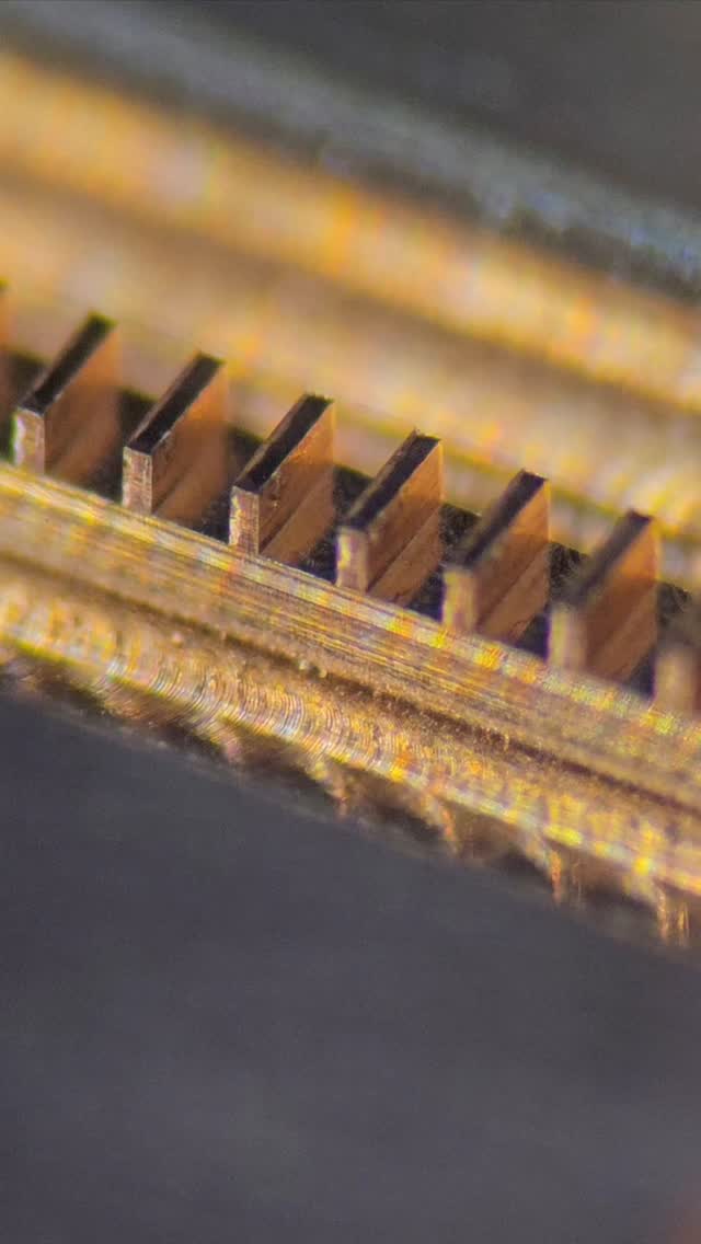 Just wait for the zoom-out...
Waveguides. At NH Micro we manufacture lots of high-frequency RF waveguide components, many of them we cannot show- but every now and then we receive a job that is not bound by NDA's!
This part is a really good example of what generally passes through the workshop- very small features, stringent surface call outs and very tight tolerances. The fins in the centre section are just 75 microns thick, and are manufactured with a height tolerance of just a few microns. The true position of each of those fins is held within 7 microns against 3 Datums!
Not mention... Since the component is manufactured from pure copper, special diamond tools need to be used to maintain consistent tool life- despite how soft copper is, it's a very abrasive gummy material that loves to just eat micro tools!
These waveguide parts are the key mechanical components that enable very high bandwidth communication terrestrially, as well as in-space. Everything from the 5G signal on your phone in densely populated areas, to getting internet in the middle of nowhere!
Josh.