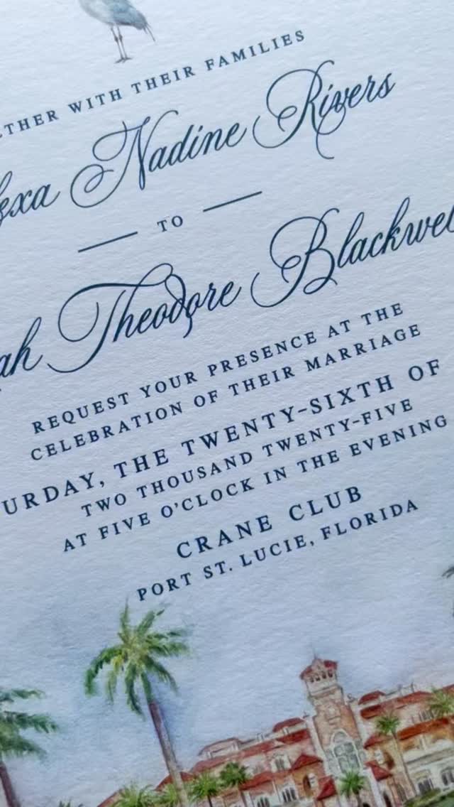 Designed with Crane Club in mind, this wedding invitation suite with soft watercolor skies, swaying palms, and all the coastal charm printed with economical flat digital printing.
This suite is perfect for the couple who holds Florida close to their heart. The ones who want their guests to feel the warmth of the ocean before they ever step off the plane.
@craneclub_florida you’re a muse ✨
#craneclubwedding #floridaweddinginvitations #customweddinginvitations #weddingvenueart #flatdigitalprinting #watercolorwedding #coastalweddingideas #luxuryweddingstationery #weddinginvitationdesign #papermuseco