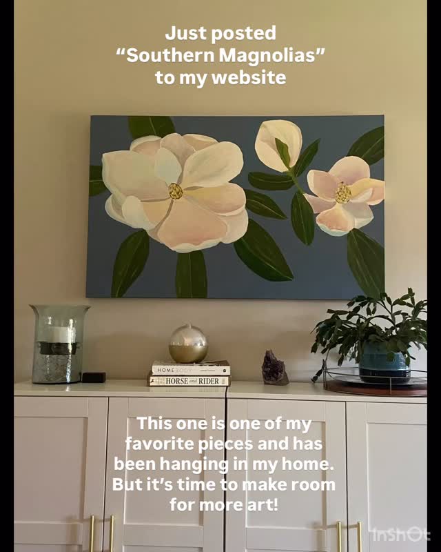 “Southern Magnolias” has been added to my website! This has been one of my favorite pieces and has been hanging in my home. But it’s time to make room for new art! #floralpainting #magnolias #huntsvilleartist