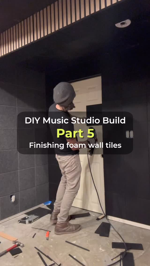 Part 5 of my home studio build:
Finished the foam tiled wall. Leveled out a crooked section with shims, nailed it all in, and covered the door.
Song: “All My Life” from my album Fragmented Night
Part 6 coming soon!
Text overlays in this episode:
DIY Music Studio Build
Finishing foam wall tiles
Covered the door with foam tiles
This wall had a big lean to it
Leveled it out using drywall shims
Attached and tore where needed
Not ideal but made the wall straight
Once leveled, nailed them to the rails
Track: All My Life
The grey tiles
For echo control, not soundproofing
Cut out around the outlets
Working on the ceiling in Part 6
Follow along to see it
#studio #diy #homestudio #renovation #transformation #musicroom #soundproofing #indiemusician #rockmusıc