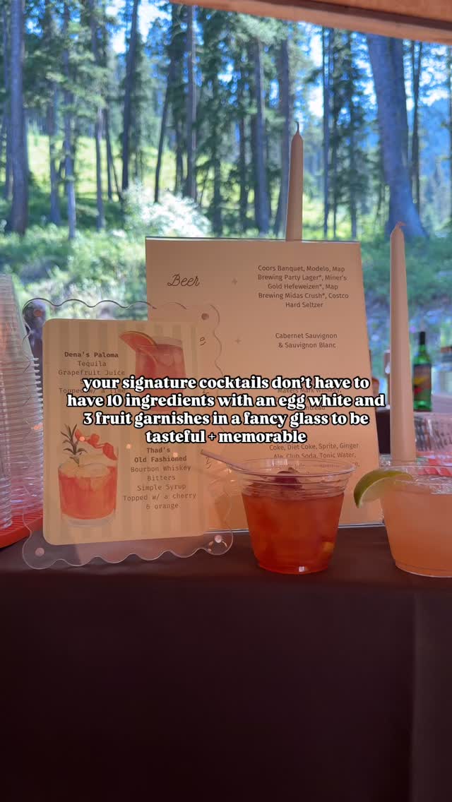 less is MORE on this one, trust us!
many couples feel the pressure to come up with these extravagant cocktails that are fancy & complex in order to wow their wedding guests. We get you want to make it fun & flavorful and you can simply do that without exotic spirits & liqueurs, an egg white and 3 different fruit garnishes in a delicate, fancy glass.
Here’s our take:
🍸It’s innately memorable simply because you picked it for your wedding, honest.
🍸 Majority of your party are not cocktail connoisseurs and likely will switch to their timeless beverage of choice after cocktail hour.
🍸 Event bartending is all about high quality cocktails in high volume environments. Keeping it simple allows your bartenders to keep the bar lines to a minimum. And quality comes from the individual mixer quality, not how many mixers you can fit in one glass.
🍸 Clear disposable cups can be just as esthetically pleasing, allowing guests to capture the full presentation + taste without them having to worry about what to do with their glass when they are done (or breaking it lol).
These are just a few data points to ponder and keep real for you as you scroll Instagram, TikTok and Pinterest that might tell you otherwise.
Finally, and most importantly, make sure they represent you and your partner. So if that means a Jack & Coke for you, that’s what that means and your guests will love it 🤘🏼
#weddingsignaturecocktails #signaturecocktails #lessismore #bartendingtips #weddingtips #montanabartenders #bozemanbartenders #bozemanweddings #montanaweddings #bozemanmobilebar #bozemanmobilebartenders #montanamobilebar #montanamobilebartending #weddingbar