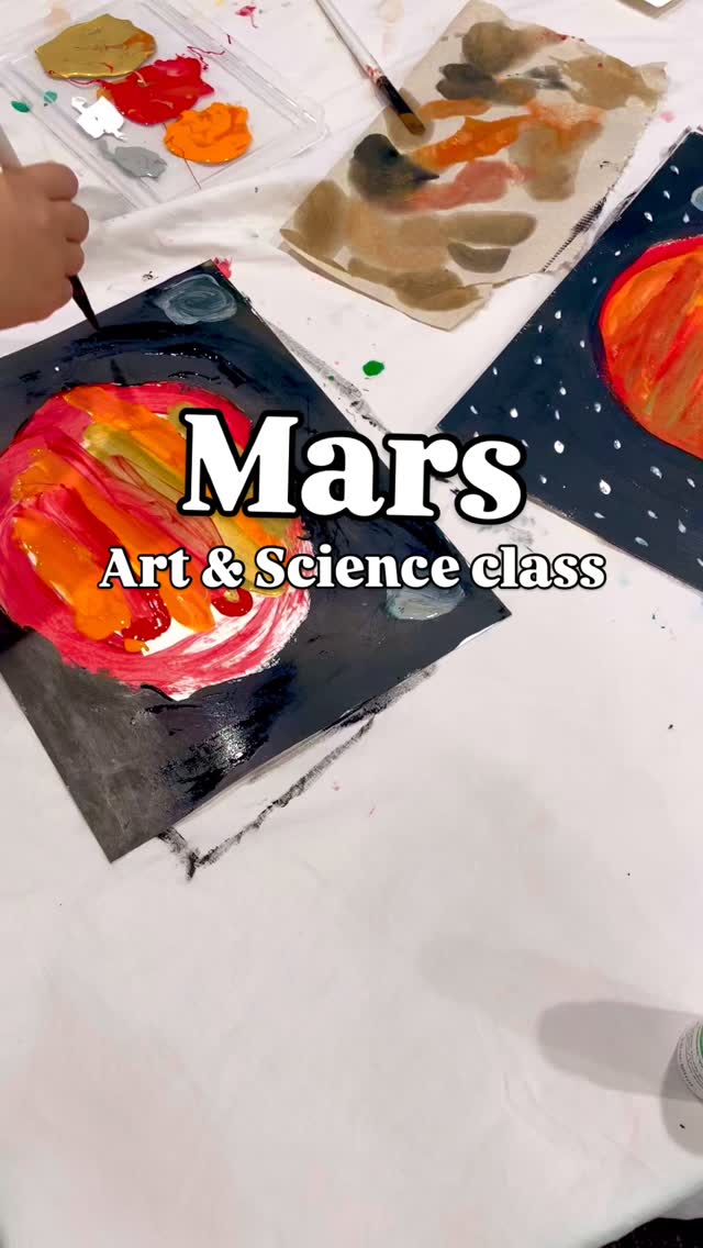 We’re learning about Mars in K-3 Art and Science class! The kids were most intrigued by the fact that Mars has two moons. 🌙🌙
We used red, yellow, and gold paint for the planet with horizontal brushstrokes. We painted the background black, focusing on covering every inch of the paper. Grey moons and white stars were fun to decorate however we want!
.
.
#homeschoolfamily #homeschoolkids #artandscience #homeschooling #unschooled #playbasedlearning #interestbasedlearning #homeeducation #homeschoolart #homeschoolscience #kidsartinspiration #artteacher #kidscrafts #mars #space #eastvalleymoms #arizonaartclasses #homeschool #tempemoms #chandlermoms #tempeaz