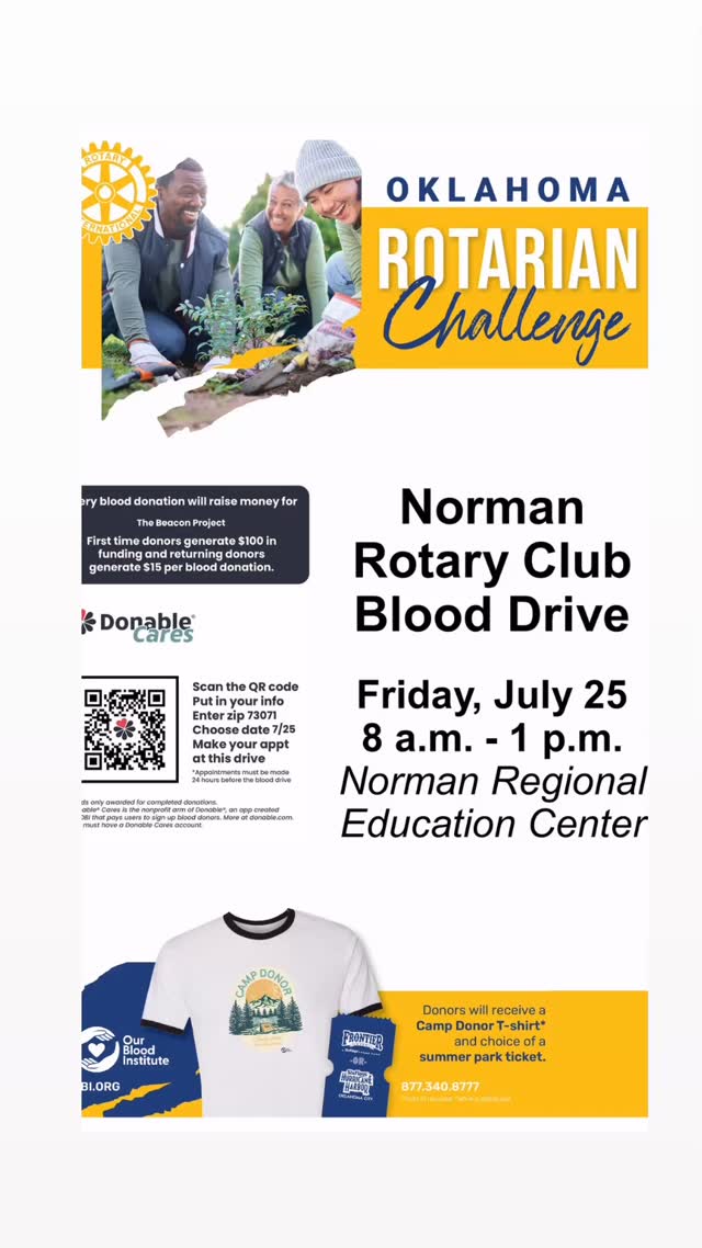 Thank you Norman Rotary @normanrotary for your continued support and partnership! When you give blood please mention The Beacon Project and we will receive a donation!! #rotary #BloodDrive #savelives