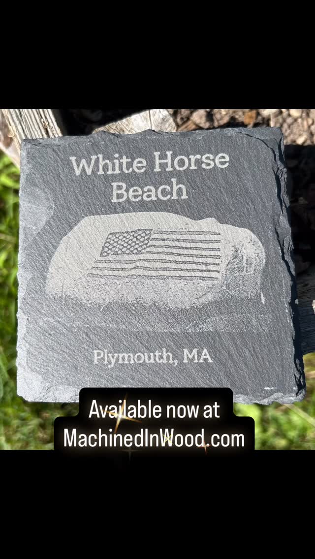 If you missed us at the beach on the 3rd, now’s your chance to grab the WHB merch in our online store @ MachinedInWood.com #whitehorsebeach #whitehorsebeachplymouth #capecod #slatecoasters #laserengraving