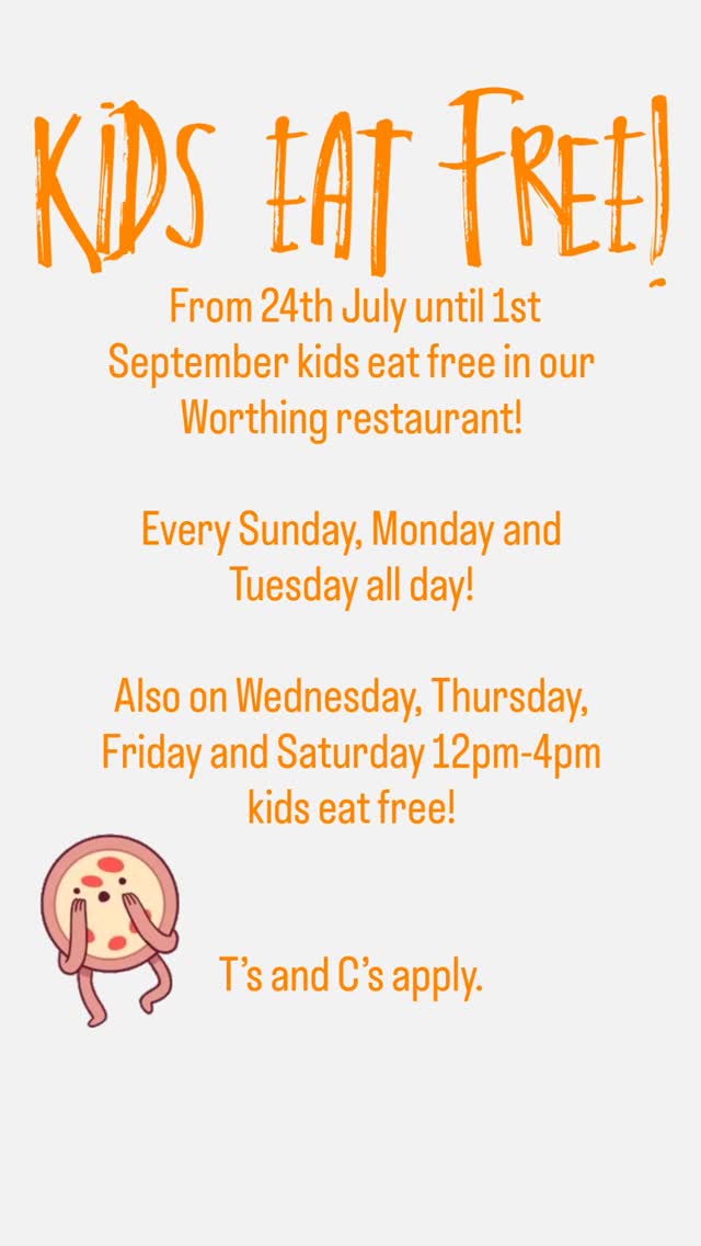 Only in our Worthing restaurant! Kids eat free throughout the summer holidays! š„³
#worthing #kids #kidseatfree #pizza #pizzaface