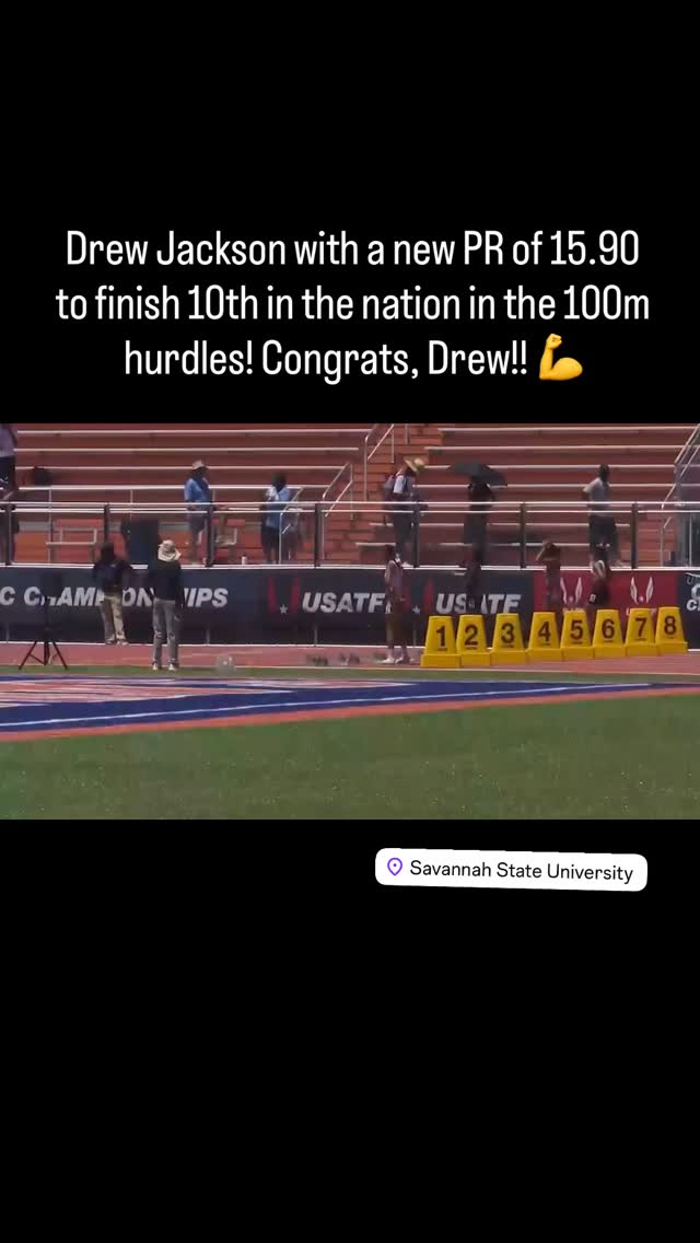 Drew Jackson, future @rsjh.xctf Trailblazer, sets a new PR in the 100m hurdles (15.90) to finish 10th overall at USATF Nationals! #nothingslow