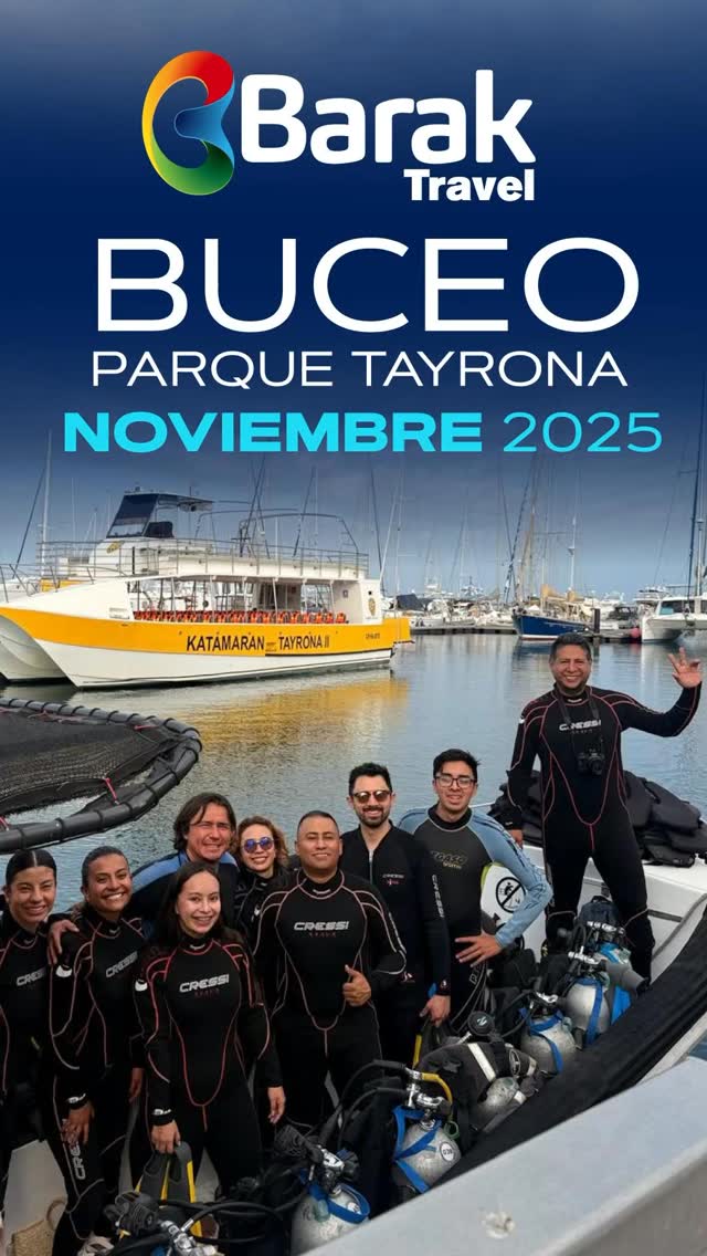 🌊✨ ¡Vive la mejor experiencia de buceo en EL PARQUE TAYRONA VIAJANDO DESDE BOGOTÁ con BARAK TRAVEL!
🔍 Descubre un mundo submarino lleno de vida, color y emoción. Arrecifes de coral, especies marinas fascinantes y las aguas más cristalinas te esperan.
🗓 Salida: viernes 7 al domingo 9 de Noviembre
✅ ¿Qué incluye?
✈️ Vuelos Bogotá - Santa Marta ida y vuelta.🚐 Traslados aeropuerto - hotel - aeropuerto.🏨 2 noches de alojamiento en Santa Marta con desayuno incluido.🤿 Salida de buceo con 2 inmersiones:
Transporte en bote.
Alquiler de equipos de buceo.
Instructor PADI certificado.
Fotos de las inmersiones.
Agua y refrigerio.
Seguro de asistencia médica.👨💼 Guía profesional de turismo.
🌟 Tours opcionales:
📸 City tour Santa Marta.📚 Conoce Macondo, tour Aracataca.🏞️ Tour a una comunidad indígena.
🚀 Más que un viaje, es una aventura única que recordarás para siempre. ¡Explora, descubre y vive la magia del mundo marino!
📅 Cupos limitados, ¡asegura el tuyo ahora!
💌 Escríbenos para más información y reserva tu lugar con BARAK TRAVEL.
💨 ¡Santa Marta y sus tesoros submarinos te esperan! ¿Estás listo?