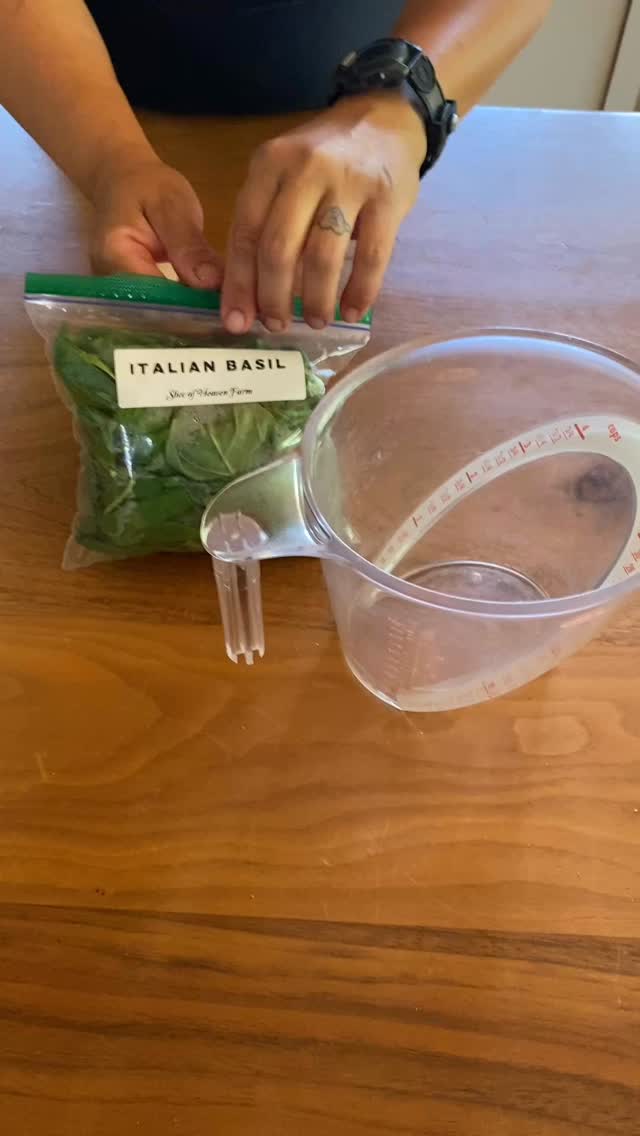 One of our bags of basil holds 3 cups of leaves! Sounds like pesto making time to me! #sliceofheavenfarm