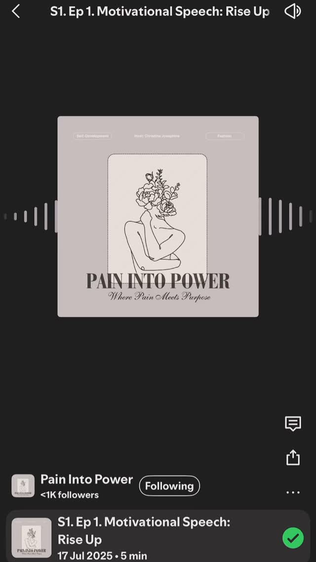 A sneaky peak of my latest episode - my very FIRST motivational speech. Listen now on Spotify, Apple and Pocketcasts.
Let me know if you would like to see more motivational speeches in the future.
Let’s turn our Pain Into Power… together 🤍
-
-
-
-
-
-
-
-
#motivational #motivationalspeech #podcast #newpodcast #newpodcastepisode #podcastpainintopower #selfdevelopment #selfcare #selflove #personalgrowthanddevelopment #cominghometoourselves #grind #power #hustle #gotime #discipline #motivation #encouragement #strength #resilience #pain #painintopower #purpose #hope #purposedrivenlife