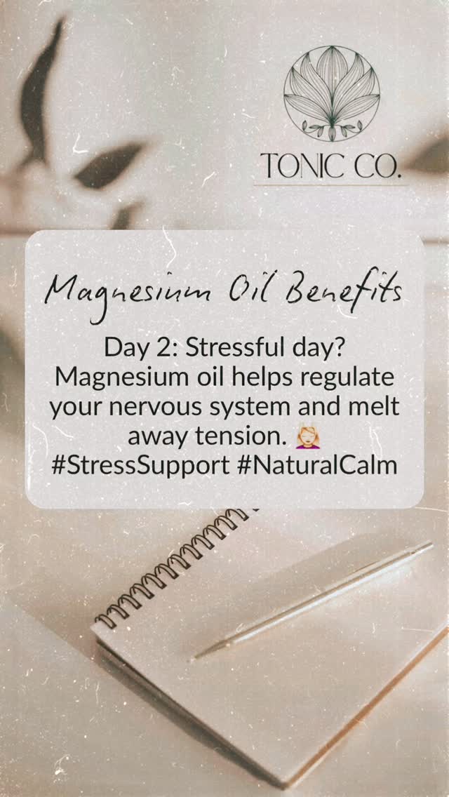 🧠✨ Day 2: Stress Support ✨🧠
Feeling a little tense around the edges lately?
Magnesium oil helps regulate your nervous system, making it easier for your body to let go of stress — naturally. Just a few sprays, and you’re on your way to calm.
Because sometimes, peace starts with a mineral.