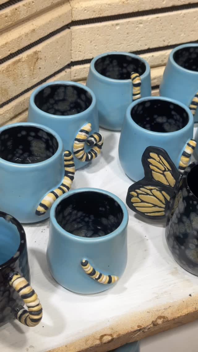 Kiln unloading came out so beautiful! All the caterpillars and butterflies are ready enjoy 🐛🦋 #pottery #potteryofinstagram #fy #fyp #natureart #handbuiltceramics