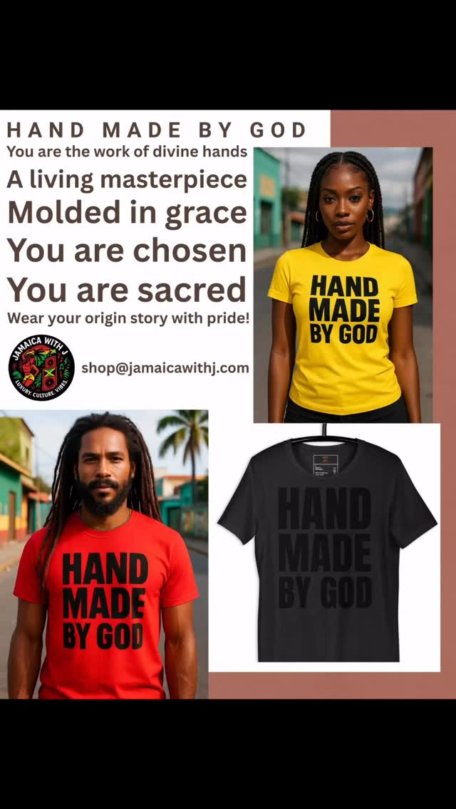 You weren’t mass-produced — you were Hand Made By God.
🖤 A living masterpiece.
⚡️ Molded in grace.
👑 Chosen. Sacred. Unapologetically divine.
Wear your truth.
✉️ shop@jamaicawithj.com
🌐 jamaicawithj.com
#HandMadeByGod #JamaicaWithJ #CulturalPride #RootedInGreatness #SpiritualStyle #DivineDesign #WearYourStory