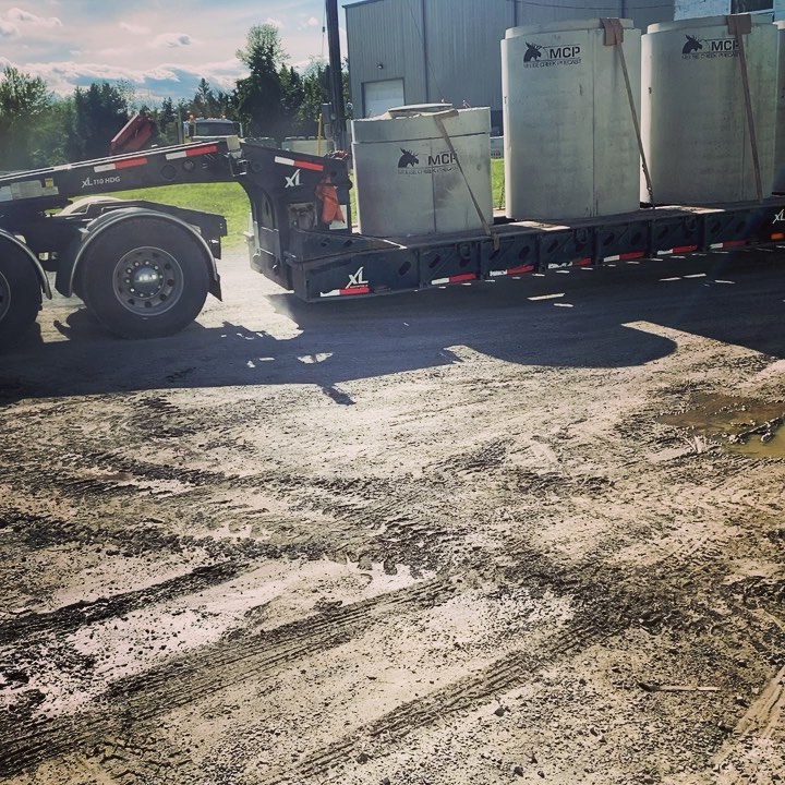 Last truck loaded up and strapped down on this beautiful late August Friday! #moosecreekcementproducts #precast #concrete #wellcasing #welltiles