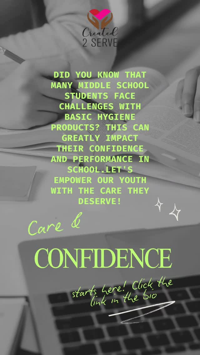 Did you know that many middle school students face challenges with basic hygiene products? This can greatly impact their confidence and performance in school. Let's empower our youth with the care they deserve! 💖
#empowerment #middleschool #confidence #hygiene #care #communitysupport #created2serve #donate #trendingreels #igaddict