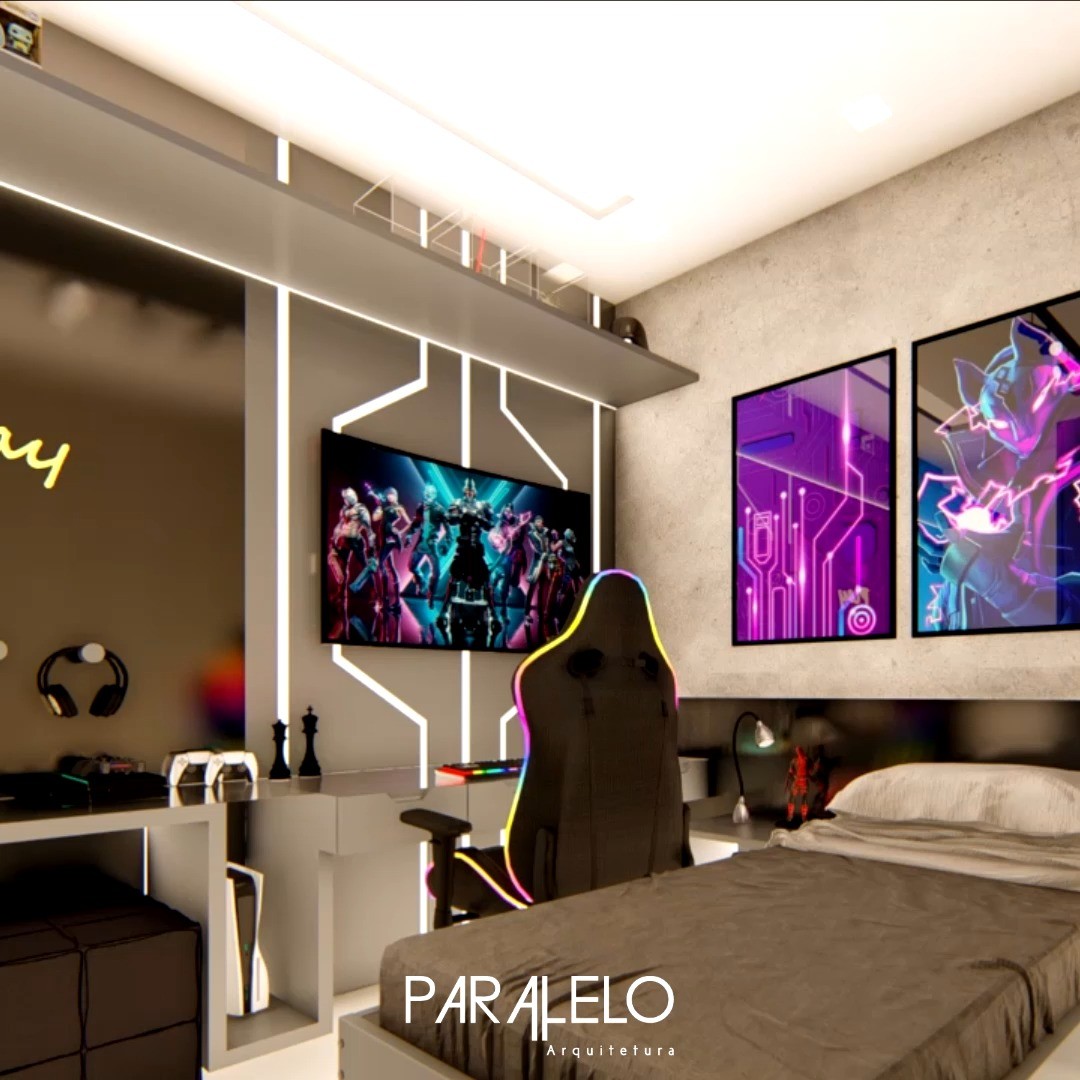 Quarto Gamer 🎮
Nesse projeto utilizamos de um painel no MDF Grafito e preto com detalhe em led que fez toda a diferença na temática de sonho do cliente. O roupeiro com porta de correr e espelho trouxeram a sensação de amplitude ao ambiente e ajudaram a refletir as luzes para criar essa temática gamer !
Gostou continue nos acompanhando que vamos mostrar mais sobre esse quarto!
Clique no link da bio e solicite um orçamento sem compromisso. 😉
#quartogamer #quartodecrianca #quartodeadolescente #quartoteen #quarto #projetodeinteriores #lol #fortinite