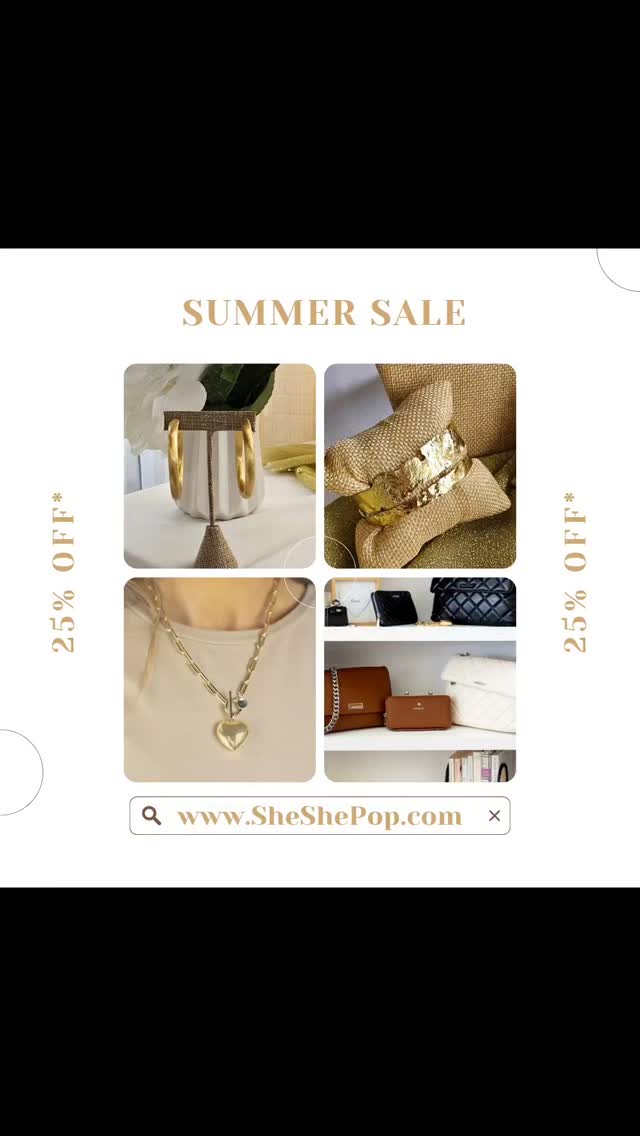 Luxe Summer Savings Sizzlers ✨️ are Hot at SheShePop.com.
Our first Summer Sizzler is in full swing. 😍
Hurry and 📲 shop online early for best selection. Sale Ends Soon.
Take 25% Off of gorgeous 18K & 14K gold plated earrings, luxe rings, stackworthy bracelets, statement necklaces, charm necklaces & chains, boxed chain sets...Includes some instock silver jewelry items too.
Adorable charms, Gorgeous high-quality sustainable vegan bags, and stylish bag charms.
25% Off discount does not apply to custom jewelry orders or Pre-orders.
Discount code for 25% Off is online
Get Free Shipping when you spend $85 or more!
Simply use the free shipping code that is online.
Did you know that all jewelry that we sell is hypoallergenic? It's only the best quality materials for our customers for elevated looks, and no worries.
Shop with confidence.
DM for assistance or personal shopping help or appointment .
#chicshopping #summersavingssizzle #luxelifestyle #18Kjewelrydesigns #sheshepopstyle #elevatedsryle #chicbagstyle #influencerstyler