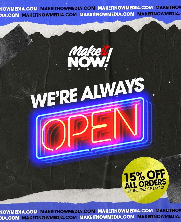 Some of our friends, fam, and clients are temporarily out of work during these weird times. Thankfully, we are able to continue our work from home so we decided to help out any little way we can. If you ever wanted to refresh your logo, work on your press kit, or even start that side business you never had time for....we’re here to help. We’re offering 15% ALL orders for the rest of March. DM, email, or visit our website at makeitnowmedia.com ❗️ #WereAlwaysOpen #MakeItNOW