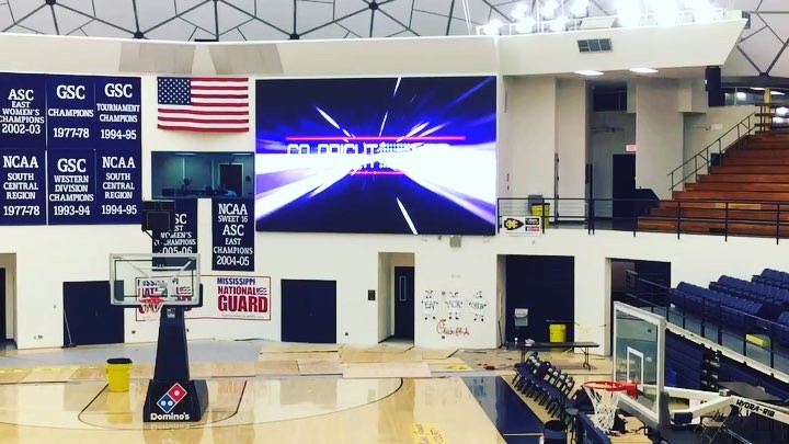 We are excited to unveil our Latest Project! This beautiful Monster LED Scoreboard / Video Board at Mississippi College is one of 2 boards added to their gym and one of the largest in use at any University Basketball Gym anywhere! www.GoBrightLEDs.com